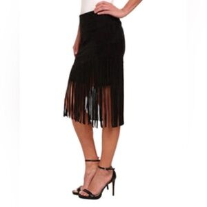 PPLA Like New Black Suede Midi Fringe Skirt • Small